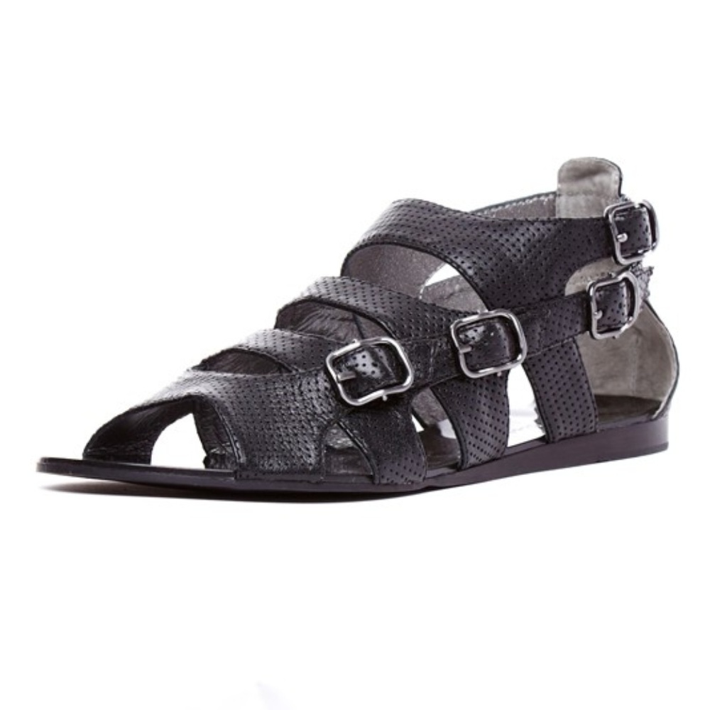 Grey City Strappy Buckle Leather Sandals